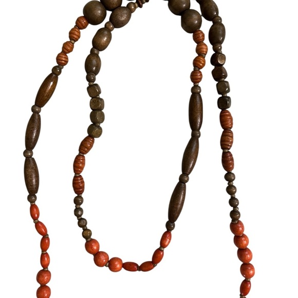 Bohemian Wood Bead Double Strand Necklace - Picture 2 of 6
